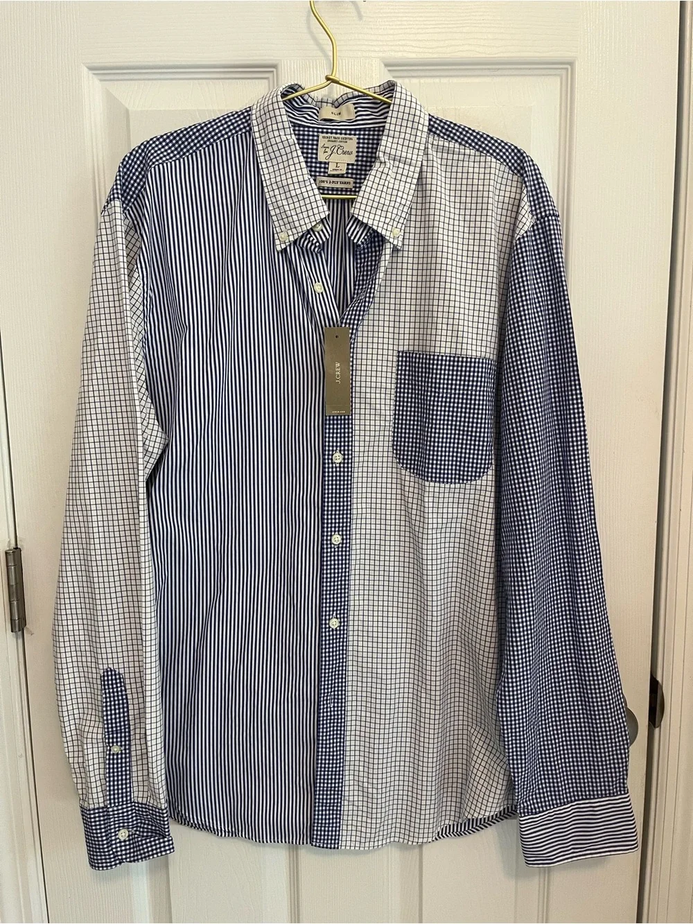 NWT J. Crew Secret Wash Stripe & Gingham Button-Down Slim Fit Organic Shirt